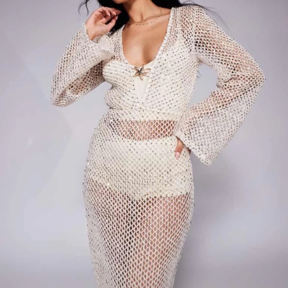 South Beach silver sequin maxi beach dress  - New Without Tags,  Size 2 - Picture 6 of 7